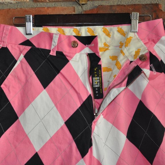 Loudmouth Golf Shorts (Men's) Pink Black White Argyle Diamond Size 32 - Picture 3 of 3